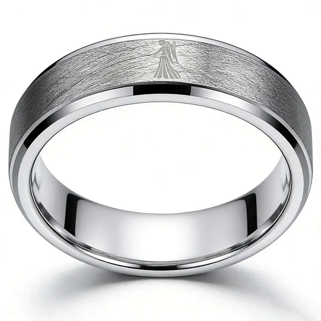 Virgo Laser Pattern Step Edge Tungsten Carbide Rings Sliver Tungsten Wedding Bands for Men and Women 4MM 6MM 8MM