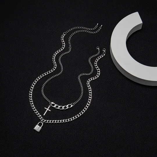 Men's Titanium Steel Cross Street Metal Necklace