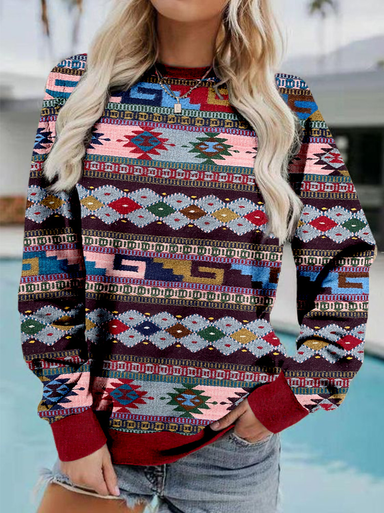  Multicolor Geometric Vintage Graphic Comfy Sweatshirt Westsshops