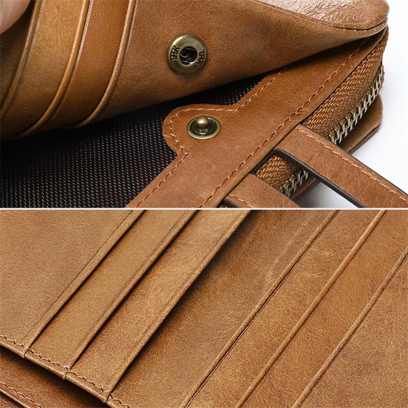 Genuine Leather Retro Multiple Compartment Card Slot Zip Closure Mini Wallet