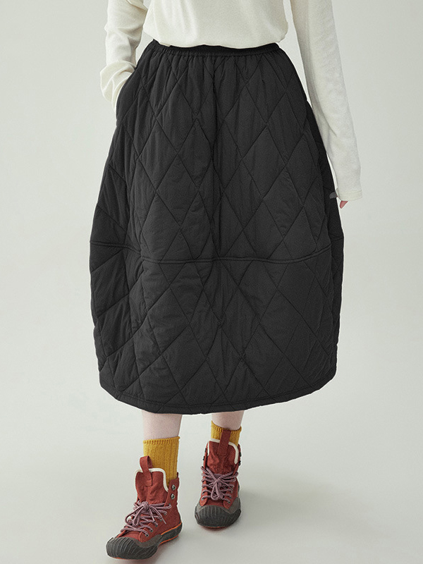 Loose Diamond High Waist Clamped Cotton Skirt
