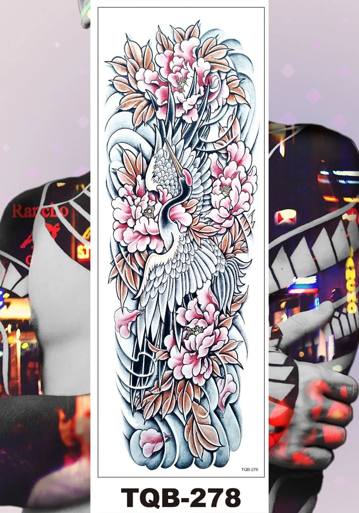 Full Arm Temporary Tattoo Sticker Man Woman Girls Body Leg Fake Tatoo Lotus Peony Rose Magnolia Flowers Totem Makeup Waterproof
