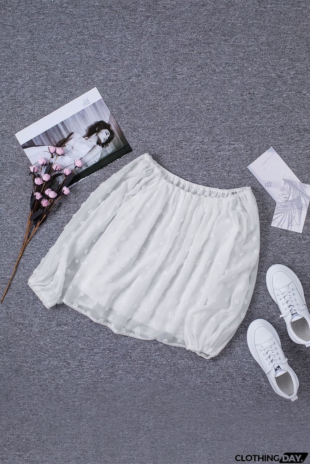 Off Shoulder Swiss Dot Blouse