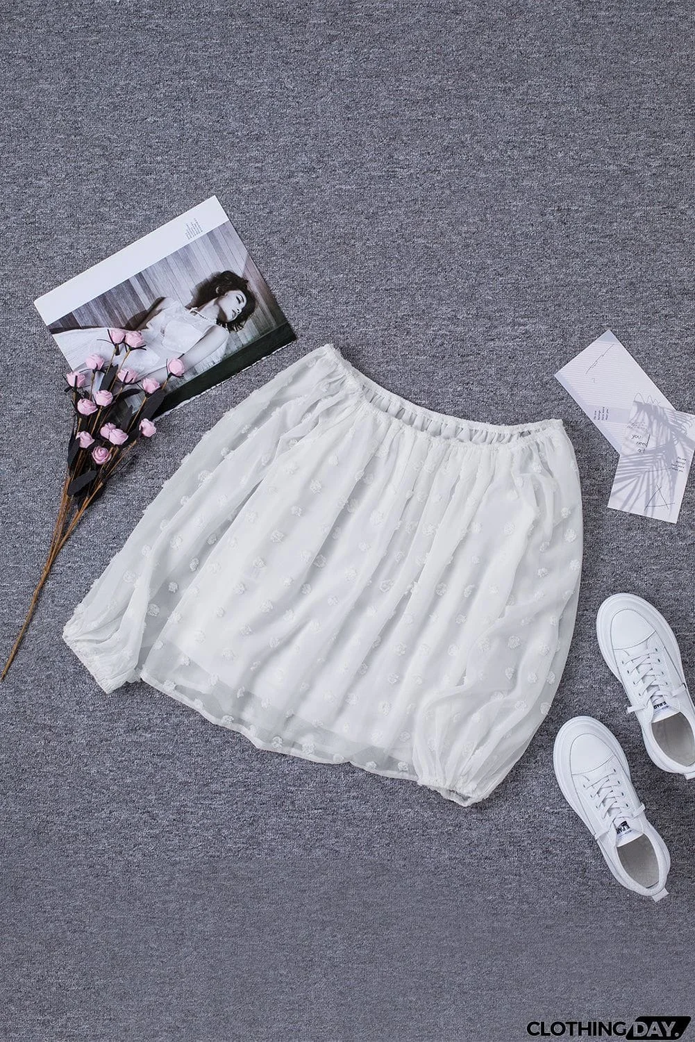 Off Shoulder Swiss Dot Blouse