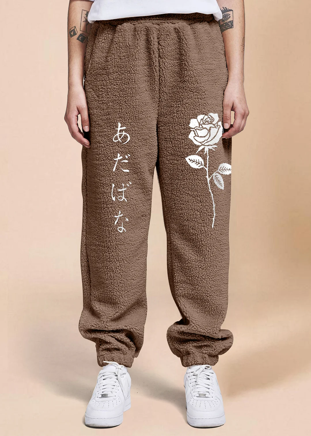 vintage print trendy fleece trousers