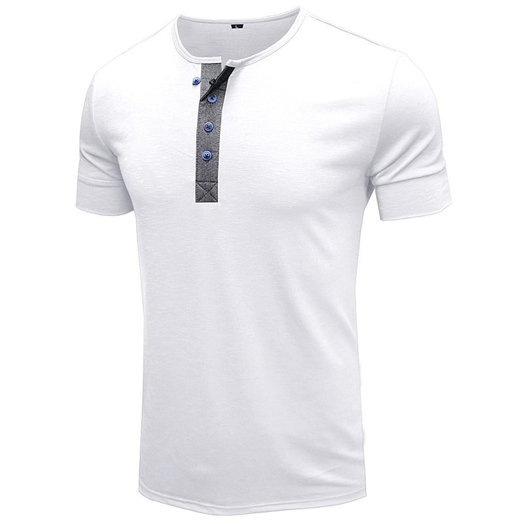 T-shirt with Short Sleeves Henry Shirt Round Neck Cotton T-shirt Men's Clothes