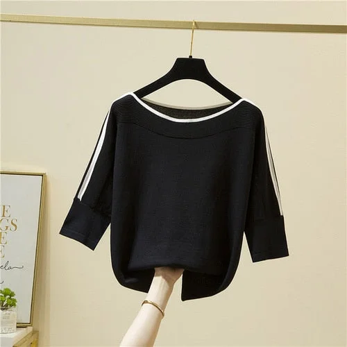 Summer Fashion Women Tops Knitted Solid Tshirt Ice Silk Pullover Short Sleeve Loose Thin Tops Women's Clothing New Clothes 14425