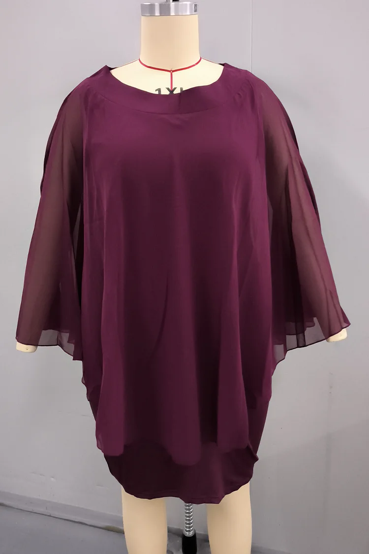 Plus Size Cape Sleeve Elegant Solid Midi Dress  Flycurvy [product_label]