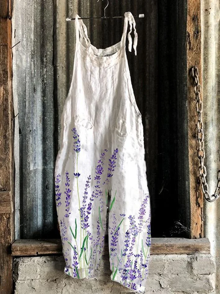 retro casual Lavender printed overalls