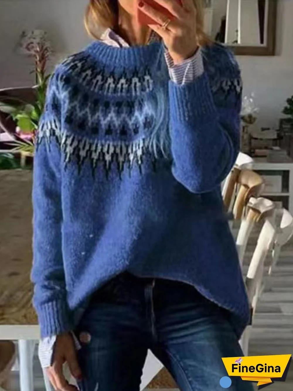 Casual Retro Loose Chunky Jacquard Sweater