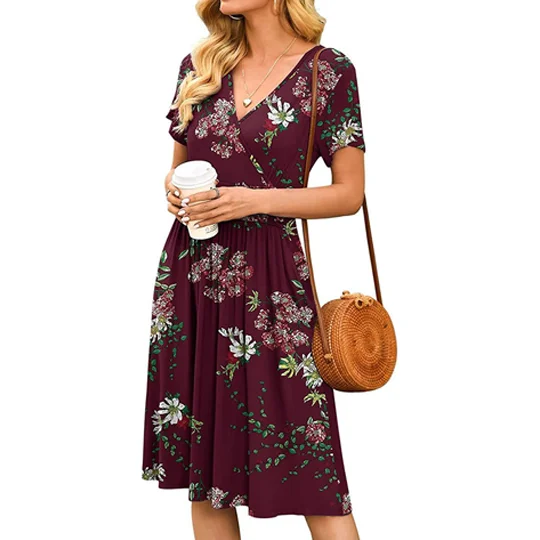 Women's Print Loose Short Sleeve Pocket Dress