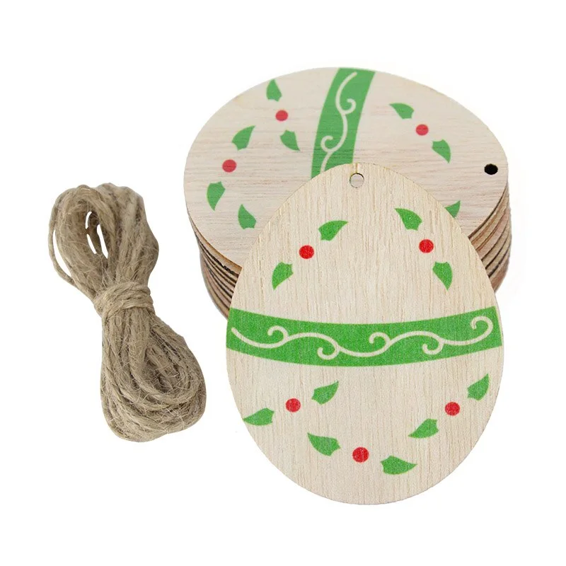 10pcs Wooden Easter Egg Wood Slices Pendant Ornaments Wedding Party Decoration Graffiti Egg Craft Hanging Kids Gift Easter Party