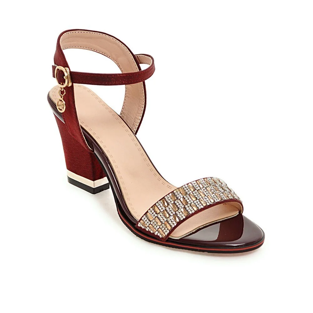 Graduation Gift Big Sale Sandals women's new high-heeled women's sandals one word buckle rhinestone thick with fish mouth women's shoes 33-42