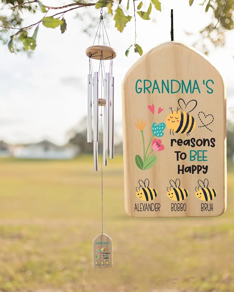 Personalized Wind Chimes Gift | Grandma Gift Chime | Mother's Day Gift | Custom Wind Chime | Grandparent's Day Gift | Gift for Grandma