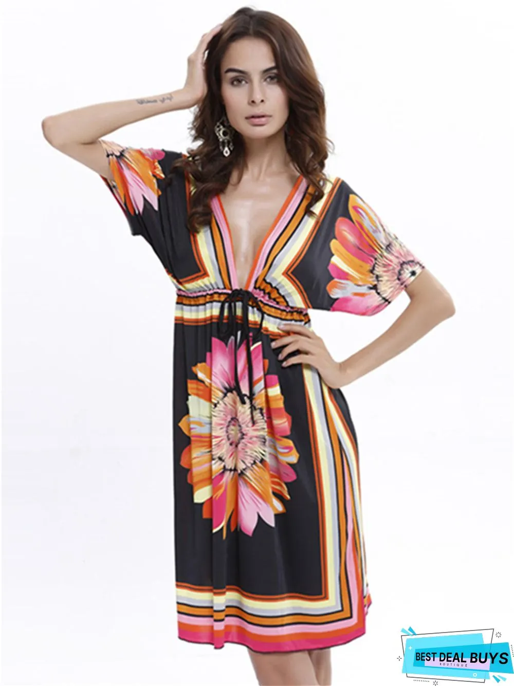 Spring and Summer V-Neck Milk Silk Large Beach Skirt
