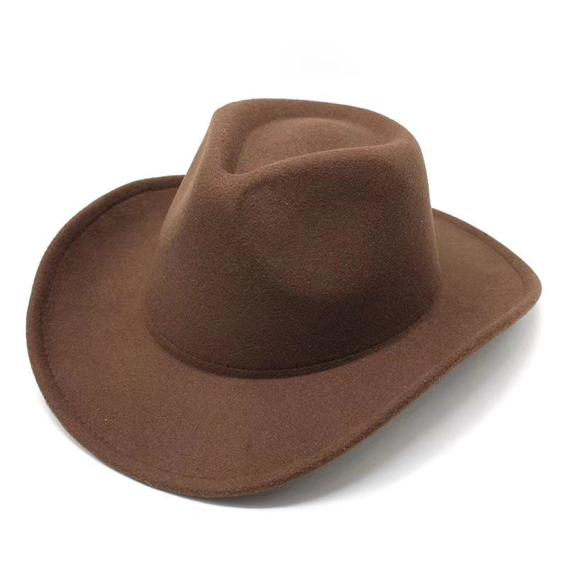 Top Hat Western Cowboy Hat Rolled Eaves Bump Top Retro Riding Hat Men's And Women's Woolen Felt Hat