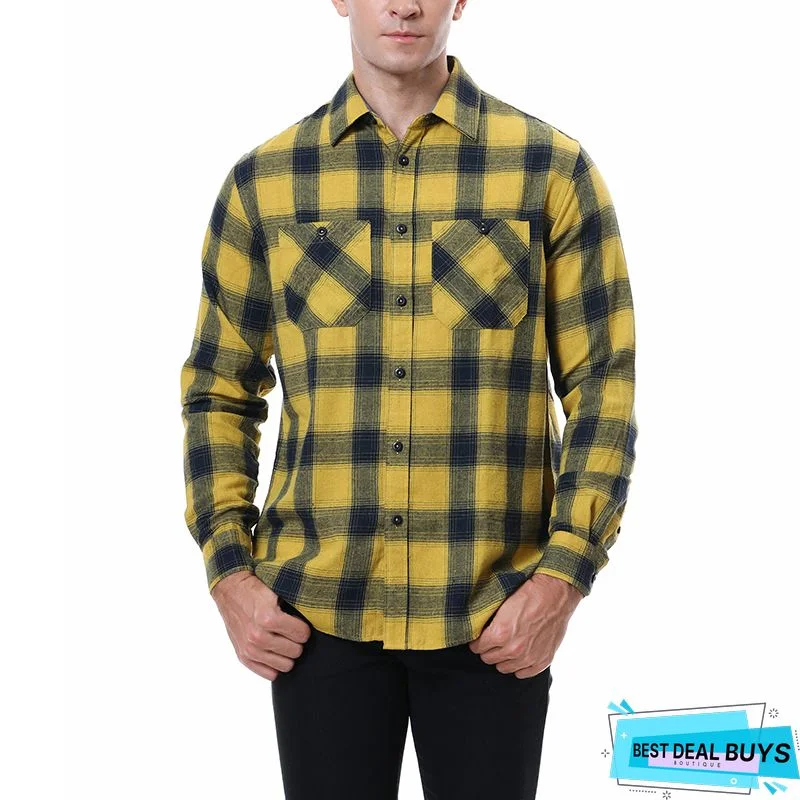 Men's Shirt Button Up Shirt Plaid Shirt Summer Shirt Sea Blue White Long Sleeve Plaid / Check Turndown Street Daily Button-Down Clothing Apparel Basic Fashion Casual Comfortable