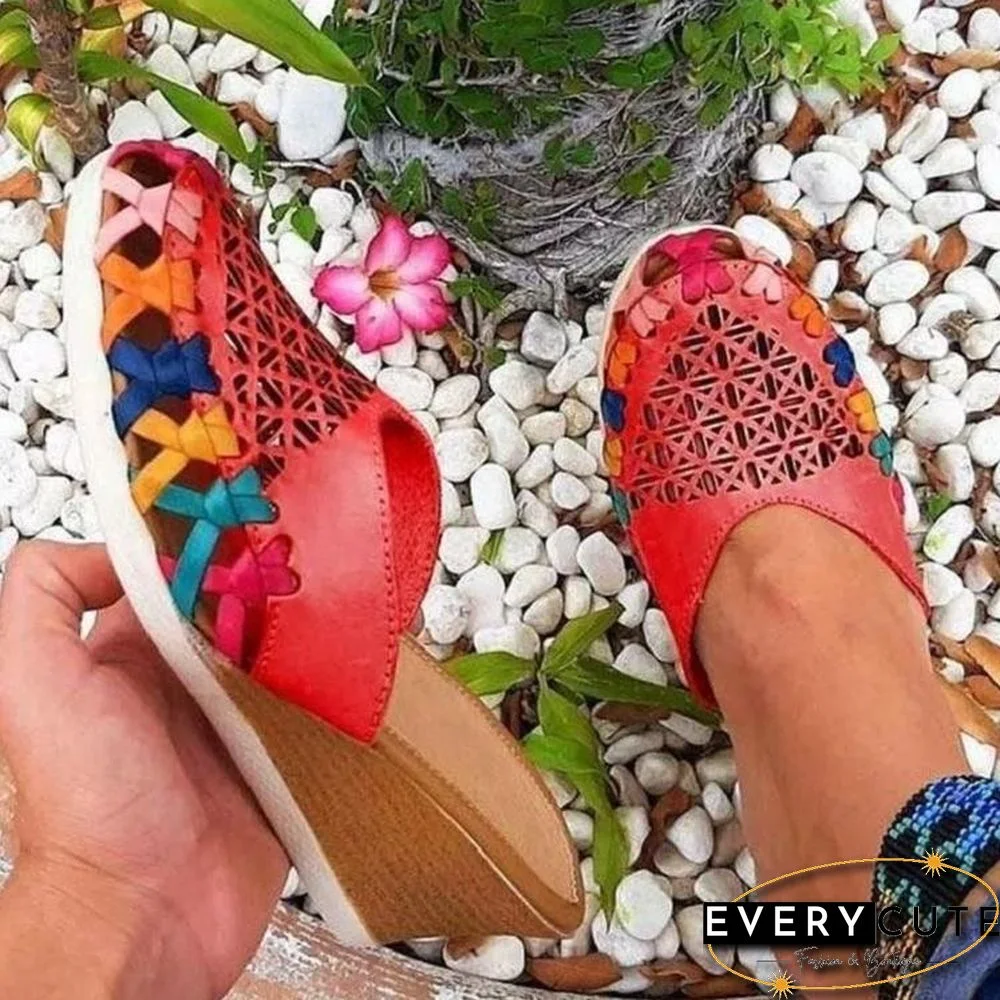 Colorful Weave Hollow Thicken Buttom Slipper