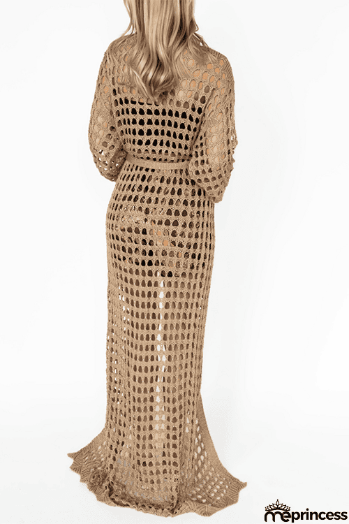 Knitted Pierced Solid Color Beach Coat
