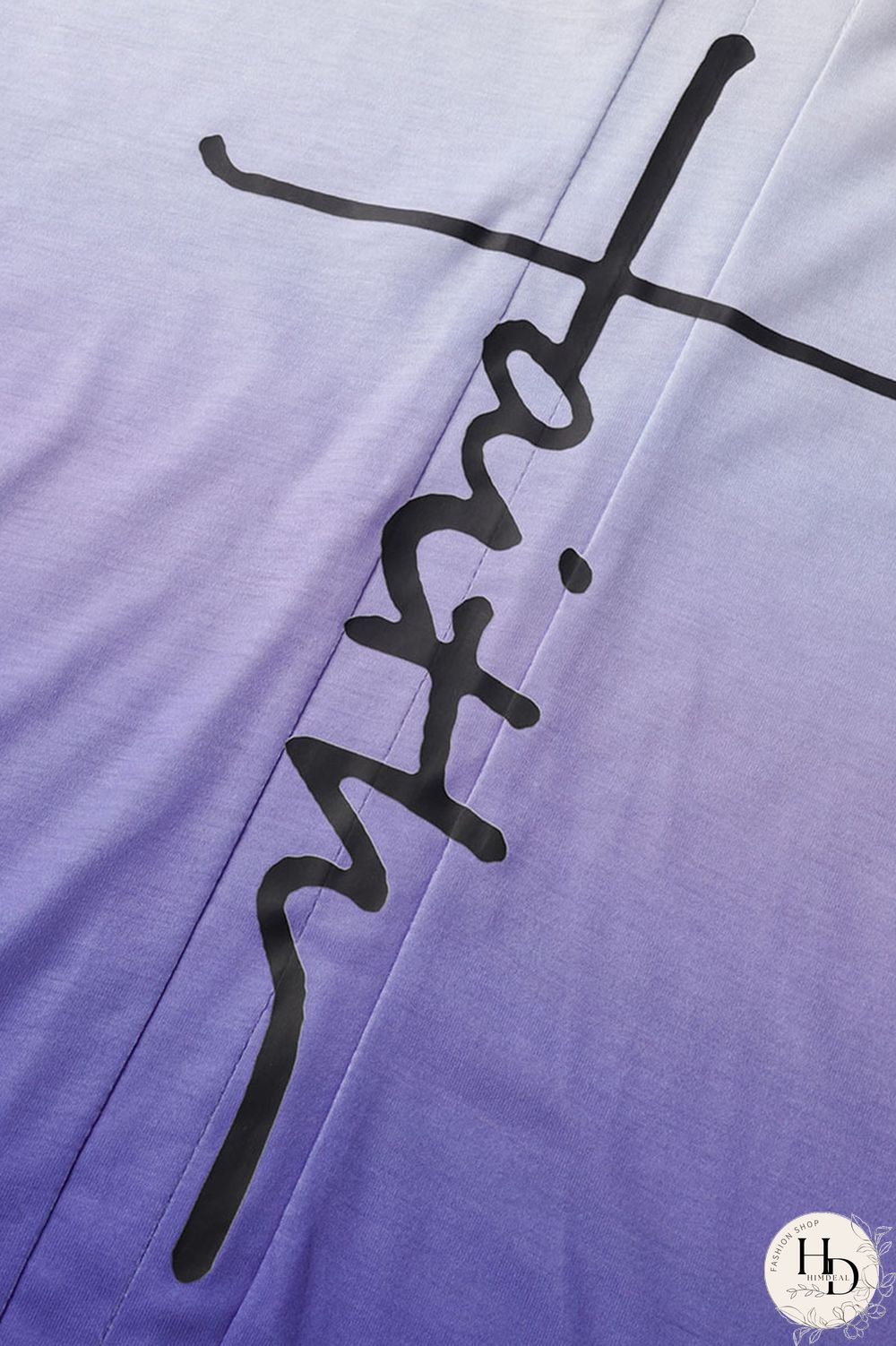 Blue Casual Gradual Change Print Patchwork Slit V Neck Half Sleeve Two Pieces