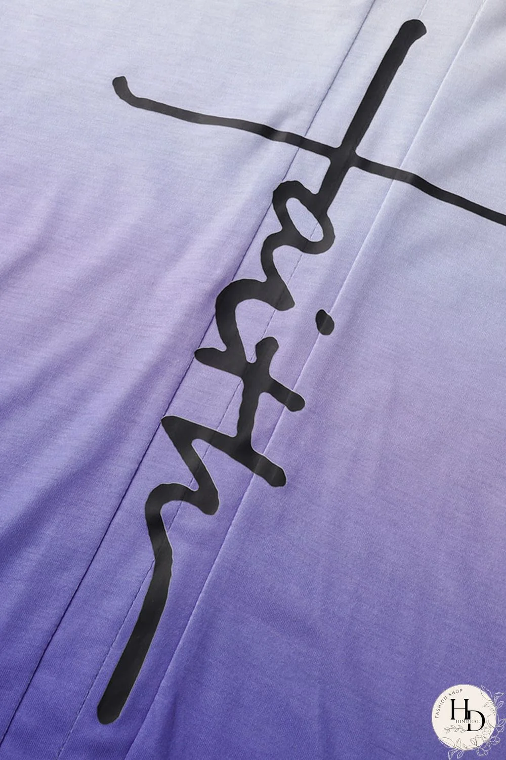 Blue Casual Gradual Change Print Patchwork Slit V Neck Half Sleeve Two Pieces