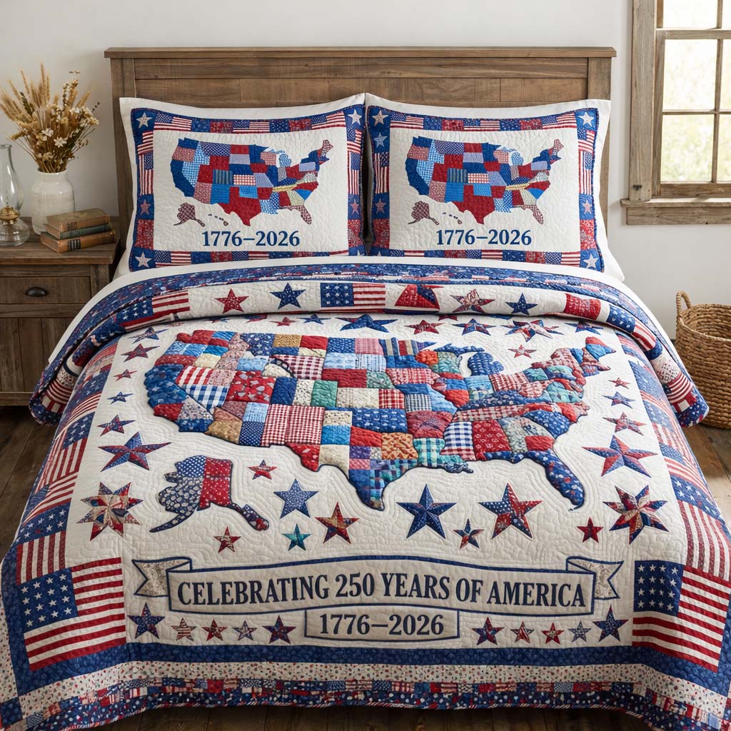 America Spirit 3-Piece Quilted Bedding Set GFTOQA2119