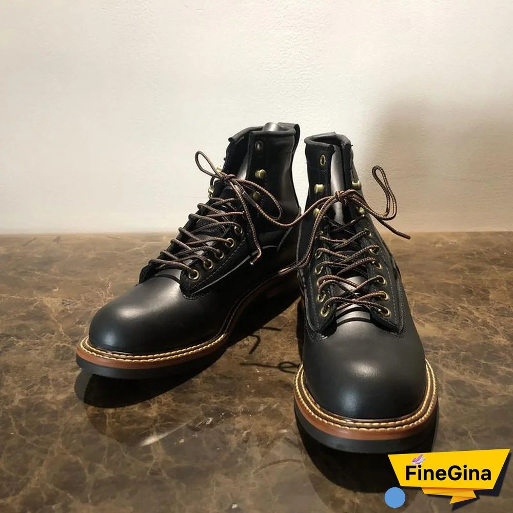 Vintage Lace-Up New Genuine Leather Platform Men Ring Black Red Ankle Boots Dress Work Casual Motorcycle Boots