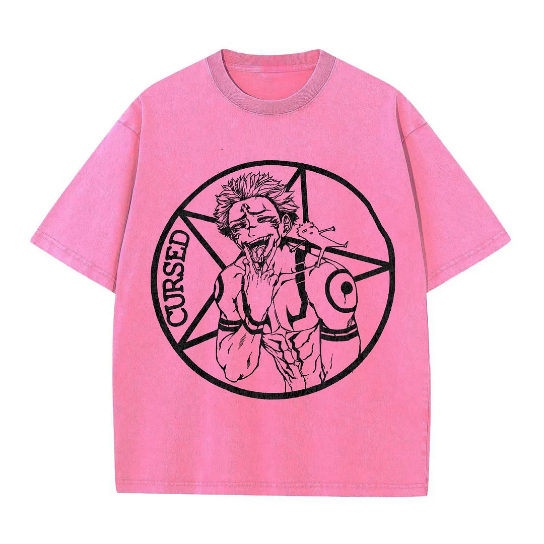 Sukuna Curse Anime Oversize Washed T-Shirt