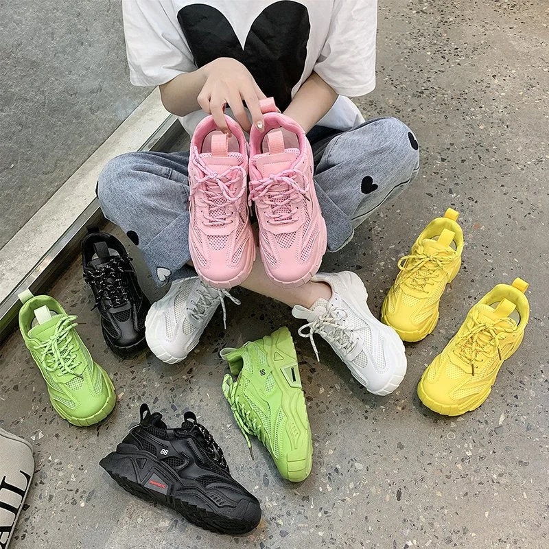 2022 Spring Autumn Platform Sneakers Women Casual Lace Up Thick Bottom Walking Shoes Woman Non Slip Yellow Sneakers Mujer