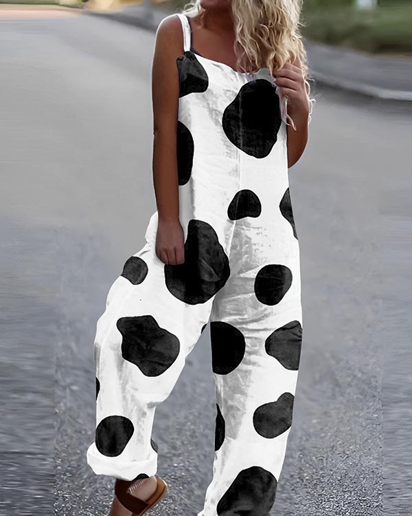 Ladies Loose Casual Black and White Jumpsuit