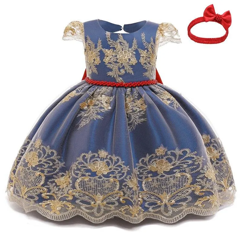 Baby Girls Dress Christmas New Year Lace Embroidery Gown Flower Beading Princess Costume Elegant Baby Birthday Party Dress 12M