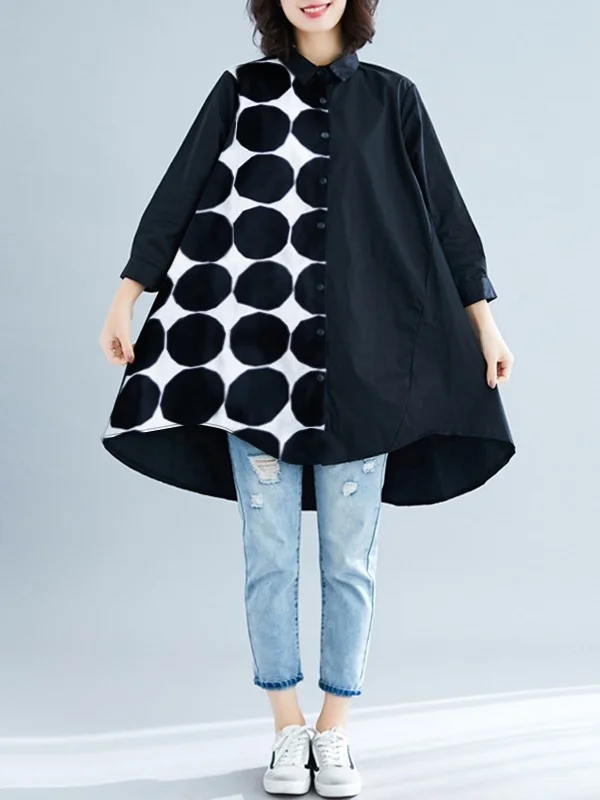 Original Polka-Dot Cropped Split-Joint Loose Shirt