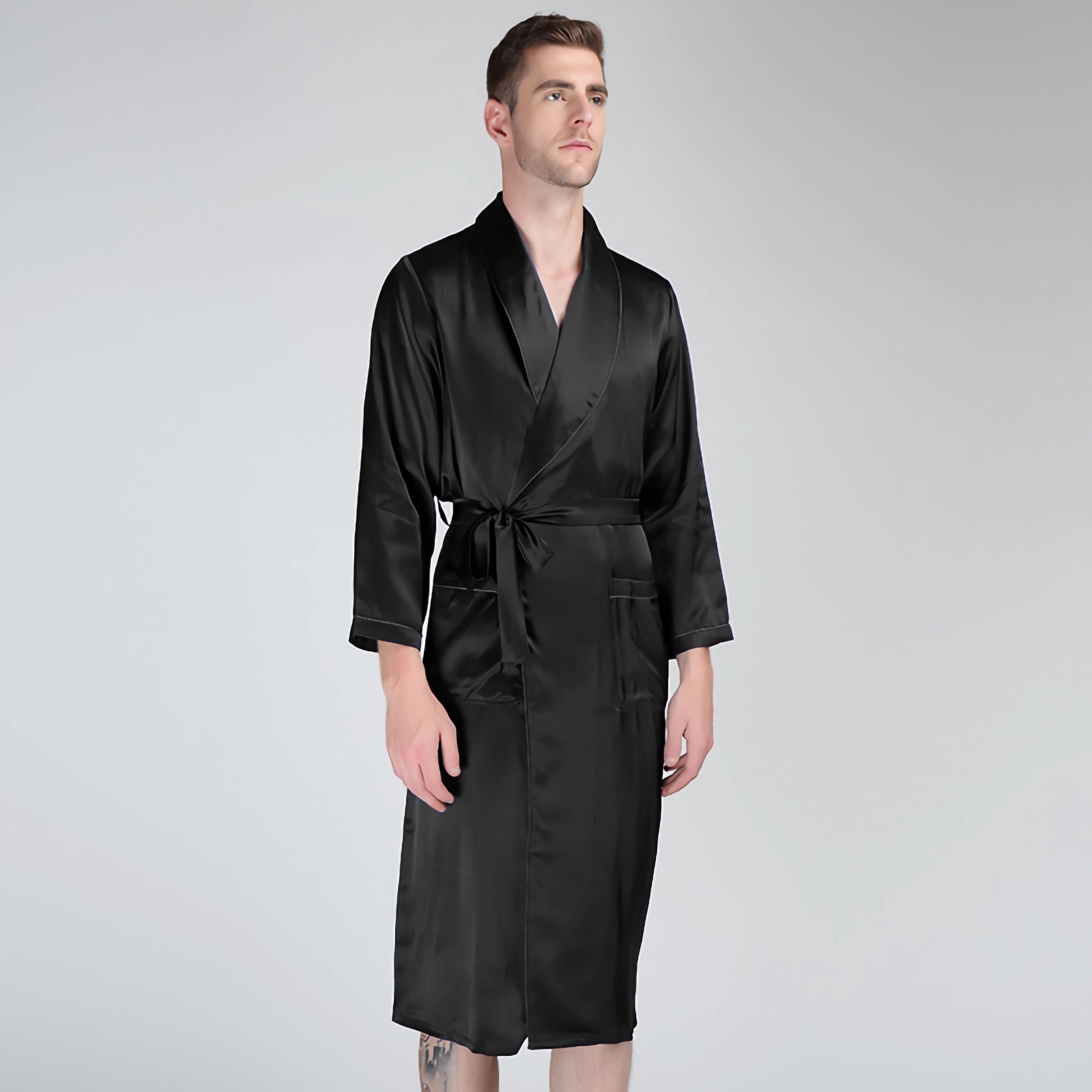 22 momme Silk Robe Solid Men's Long-sleeved High-end Style REAL SILK LIFE