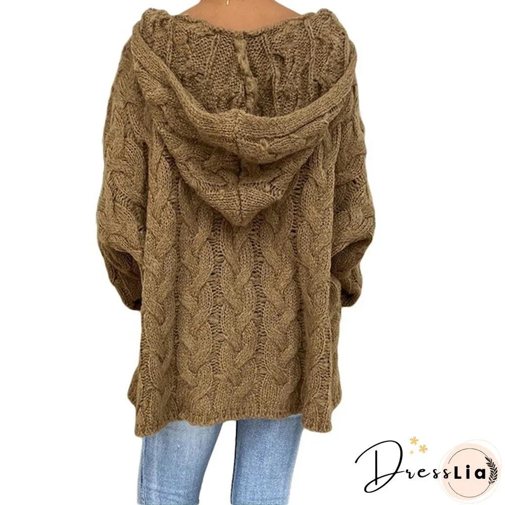 Colors Autumn And Winter New Womens Warm Hooded Long-Sleeved Knitted Sweater Cardigan Plus