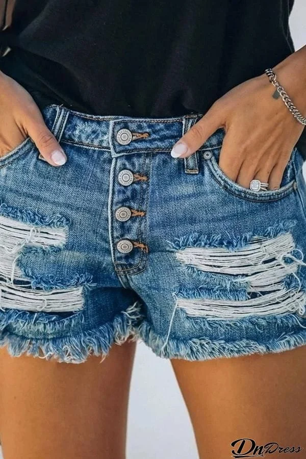 Stylish Ripped Denim Shorts