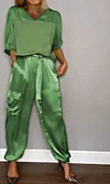 Women's Smooth Satin Half-sleeved Top and Pant Two-piece Suit