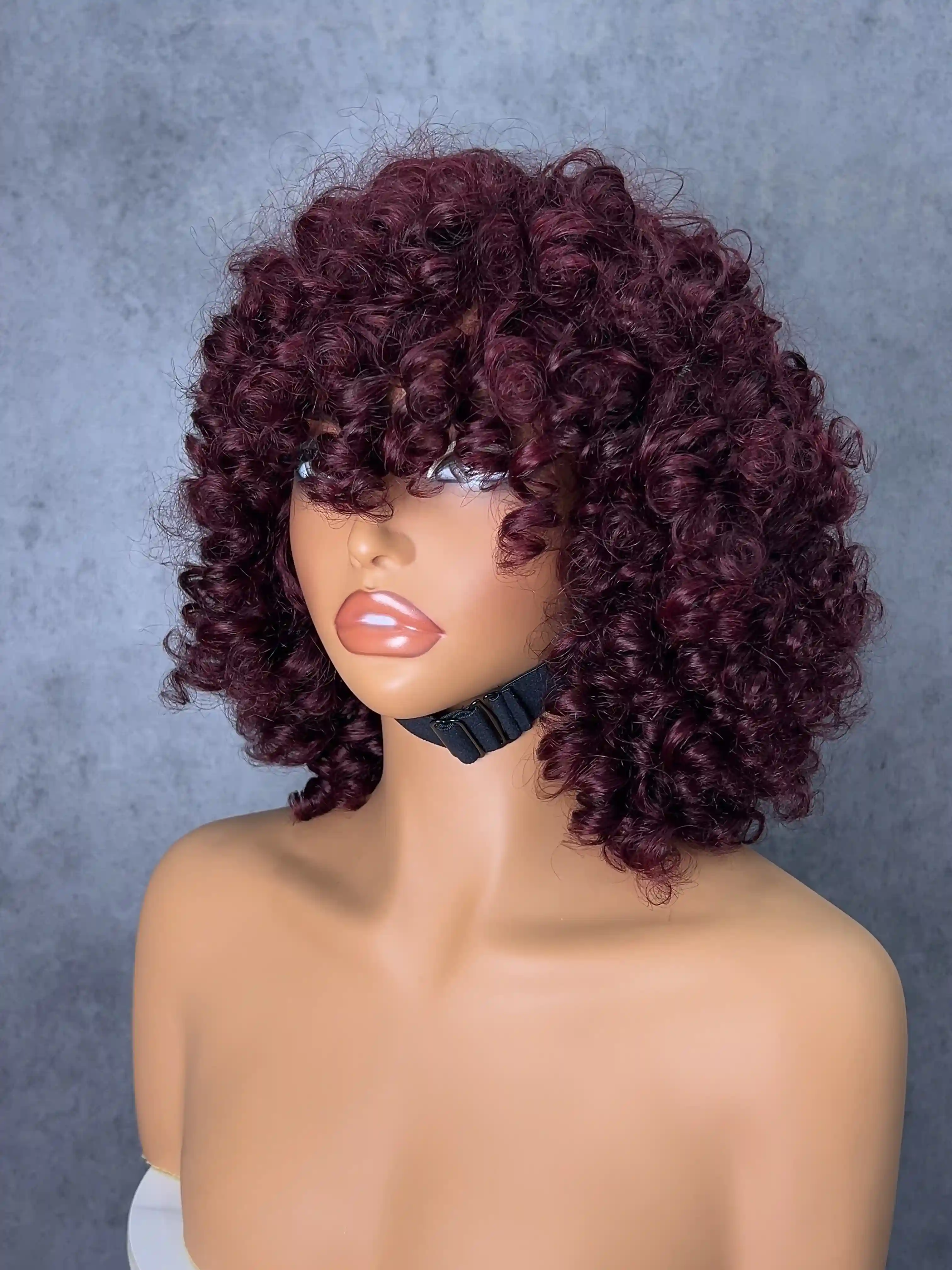 SDD 99j Rose Curly Drawstring Color Wigs Easy To Wear & Go 3/4 Flip Over Half Wig Glueless 100% Human Hair