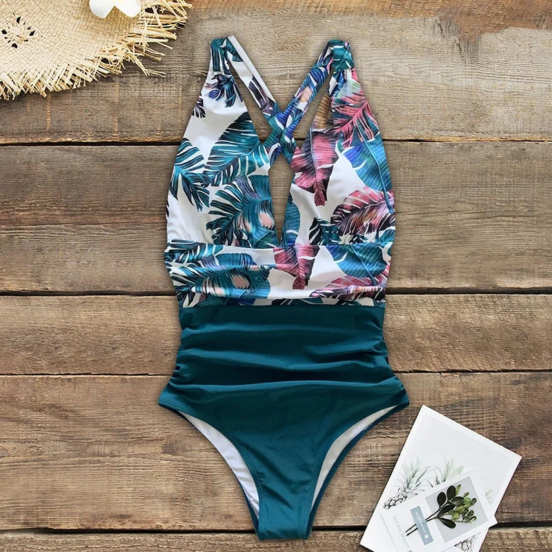 2021 New Sexy One Piece Swimsuit Women Swimwear Push Up Monokini Bodysuit Bandage Swimsuit Female Bathing Suit Print Beach Wear
