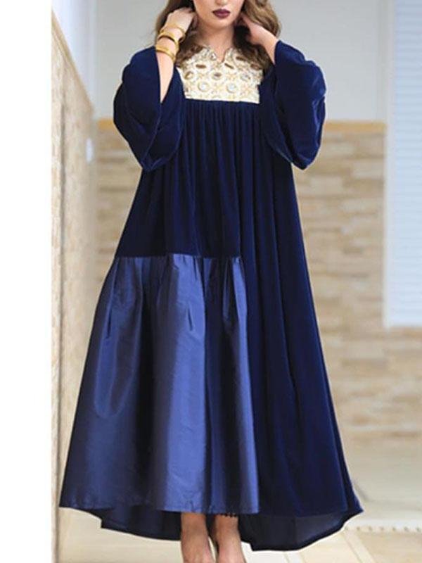 Color joint loose blue velvet kaftan