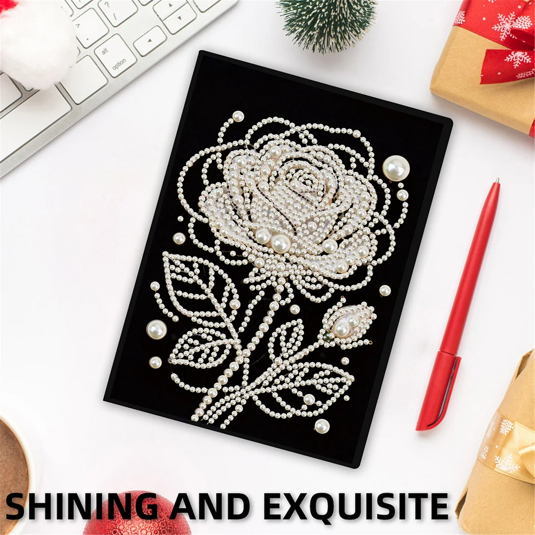 Rose Partial Pearl DIY 50 Pages A5 Diamond Painting Notebook Special Shaped Diamond Art Diary Book Kits Wireless Strip 5D Crystal Art Paintings Sketchbook for Art Drawing