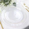 10 Pack | Clear Hammered 9" Round Plastic Dinner Plates With Gold Rim, Disposable Party Plates