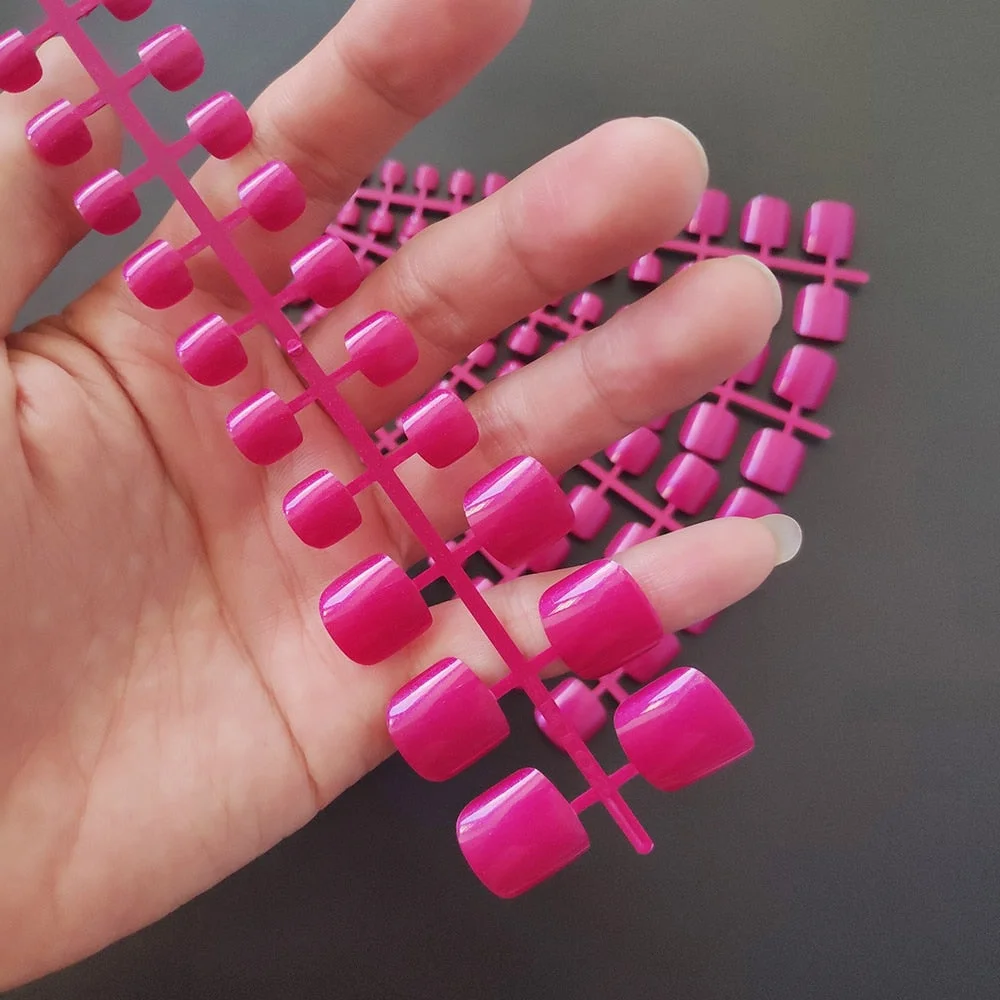 Mixed 5 Colors full cover false nails short foot fake nails Candy Color 24pcs/set press on nails foot toe french nail art tips-Nail Inspo