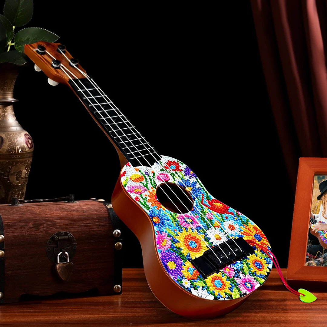 DIY Wooden Guitar Diamond Art Ornament Unique Gifts for Musicians (Garden)