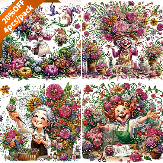 Happy Old Lady - Special Shaped Drill Diamond Painting - 30*30CM(Canvas)