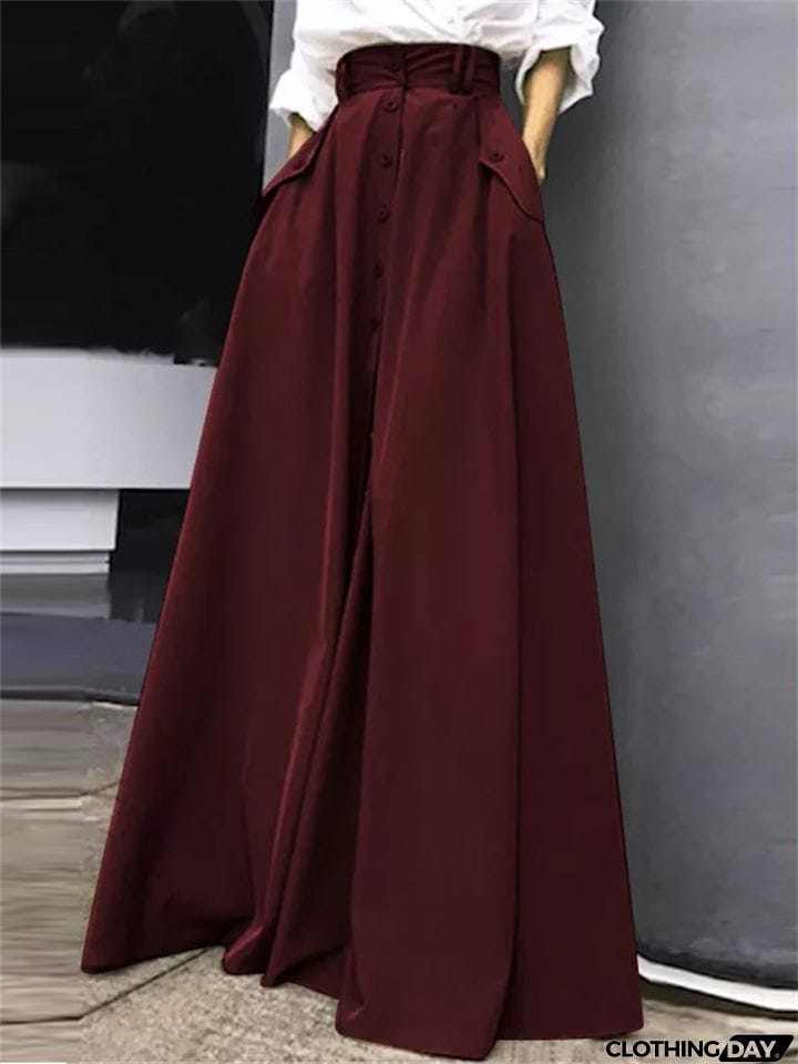 Temperament Cozy Lady Single-breasted Long Skirts
