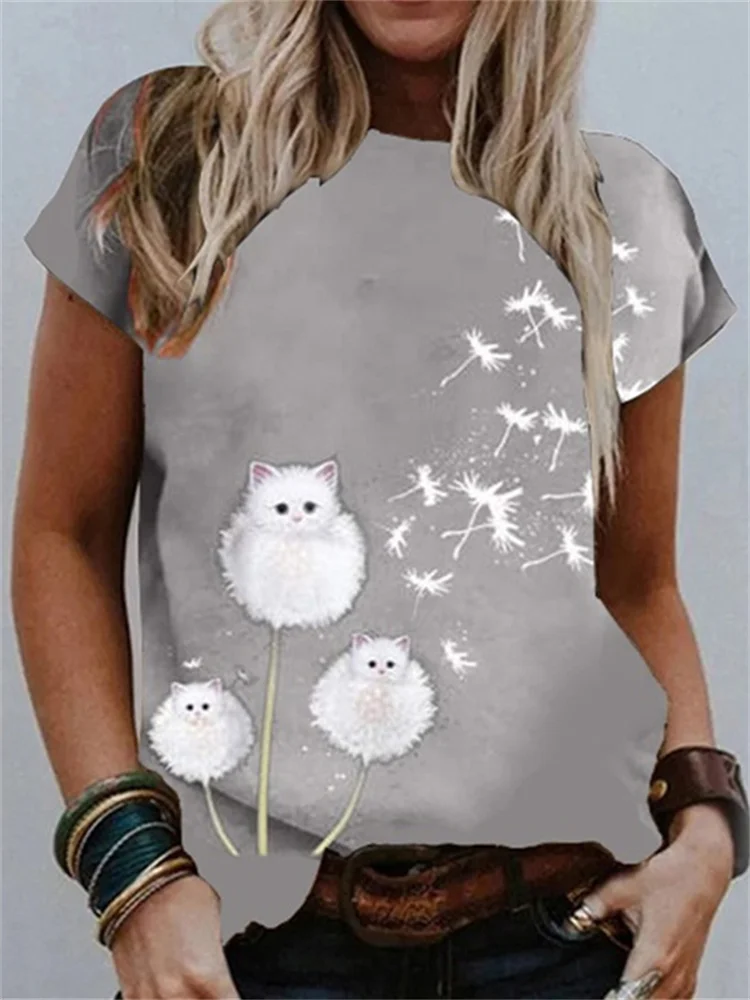 Lovely Cat Dandelions Graphic T Shirt