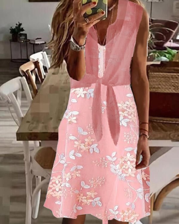 Fake Two Piece Waist V Neck Chiffon Coat Dress