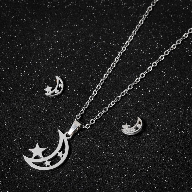 1 Set Fashion Star Moon Heart Shape Titanium Steel Plating Earrings Necklace