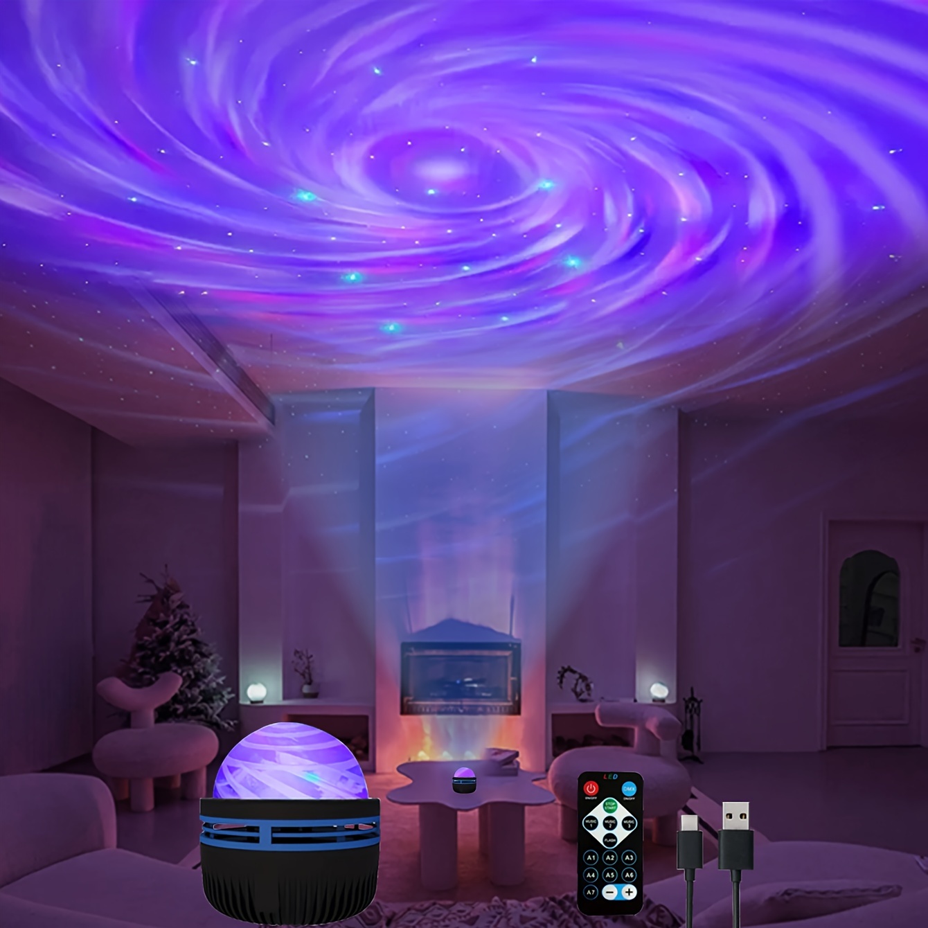 Tegooe Remote Control Galaxy Star Projector Night Light - USB Rechargeable LED Lamp for Room Decor