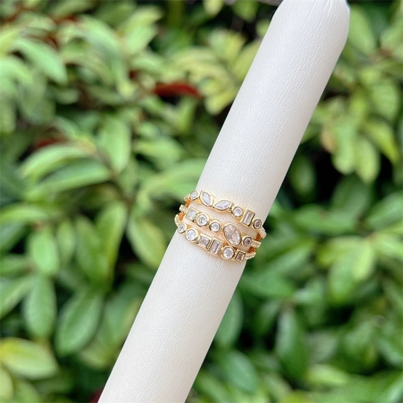 Copper 18K Gold Plated Geometric Zircon Open Rings